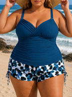 Gabby | Plus Size Ribbed Tankini with Print Shorts