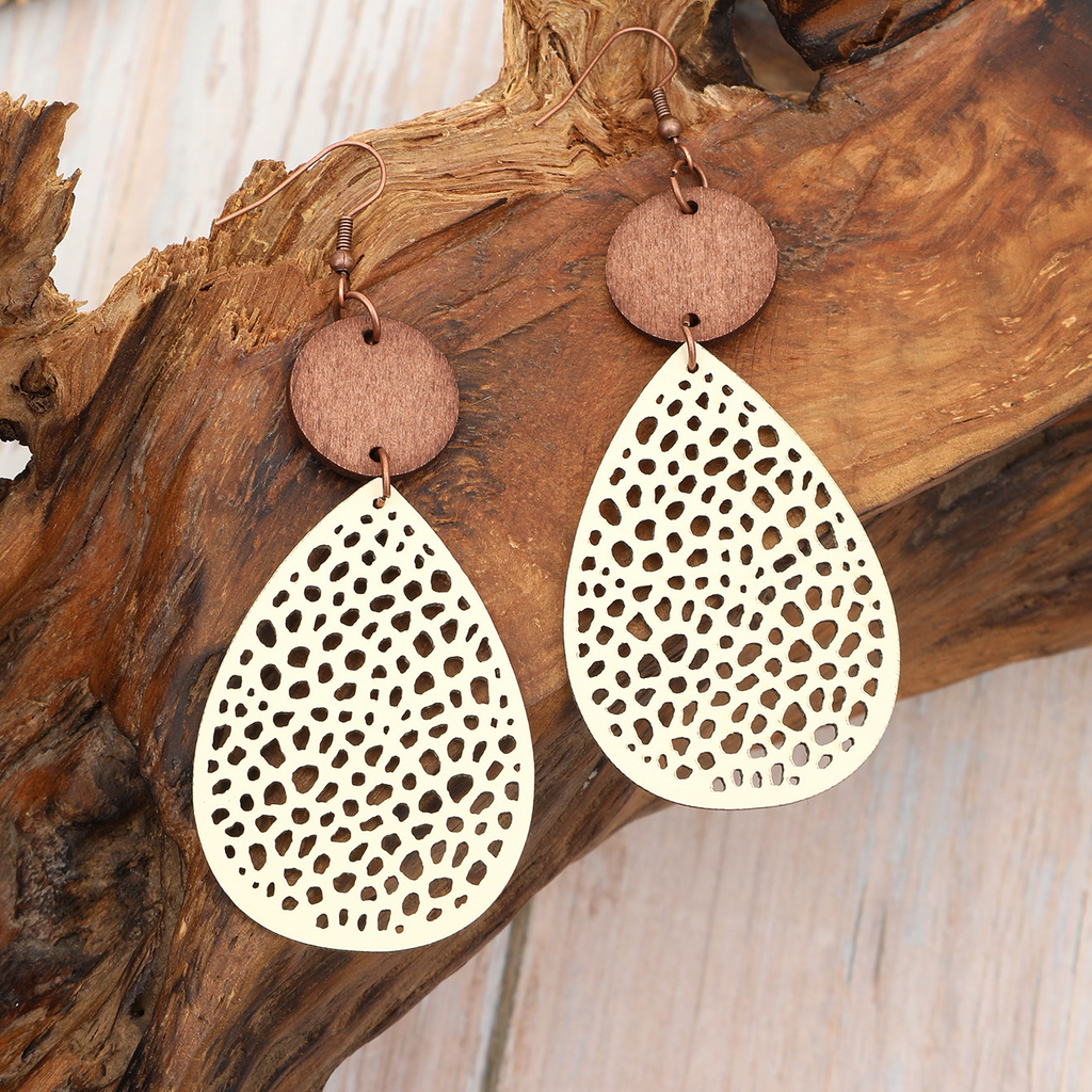 Vintage Style Hollow-Out PU Leather Drop Earrings,