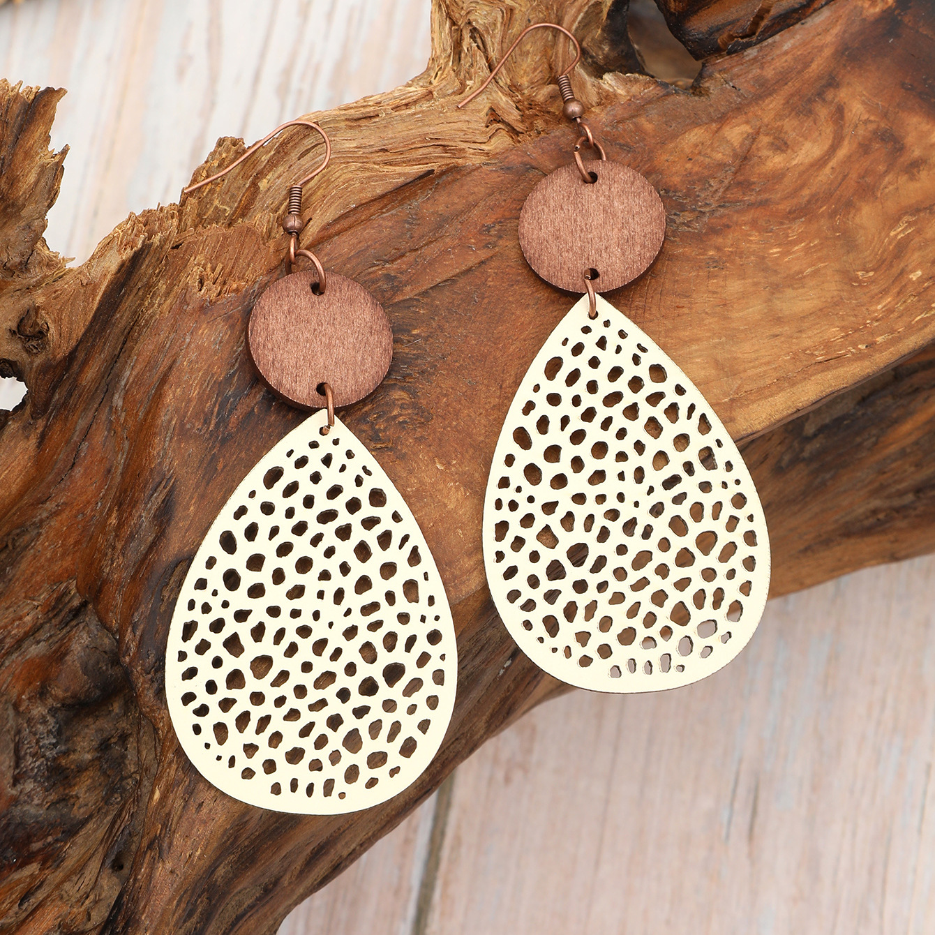 Vintage Style Hollow-Out PU Leather Drop Earrings,