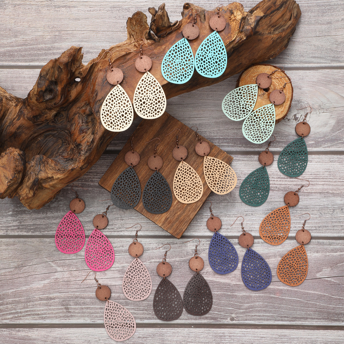 Vintage Style Hollow-Out PU Leather Drop Earrings,