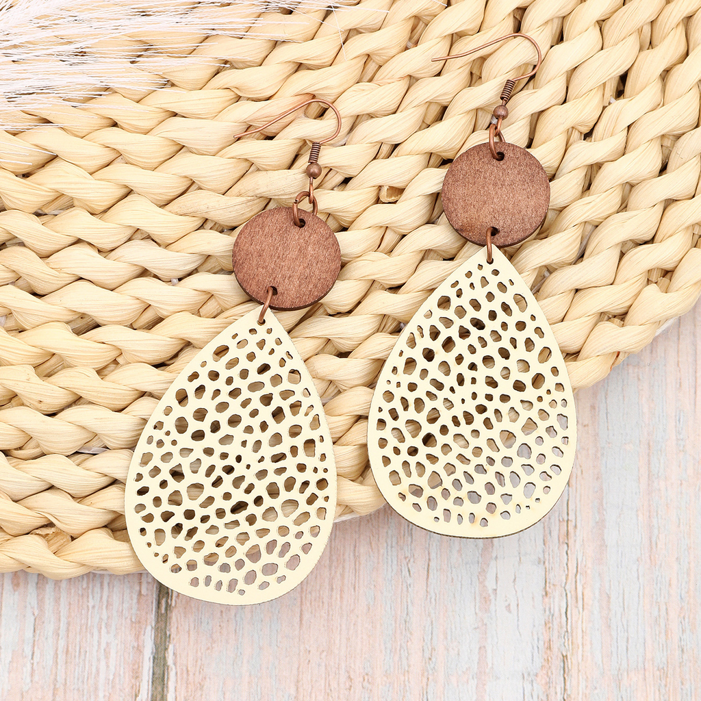 Vintage Style Hollow-Out PU Leather Drop Earrings,
