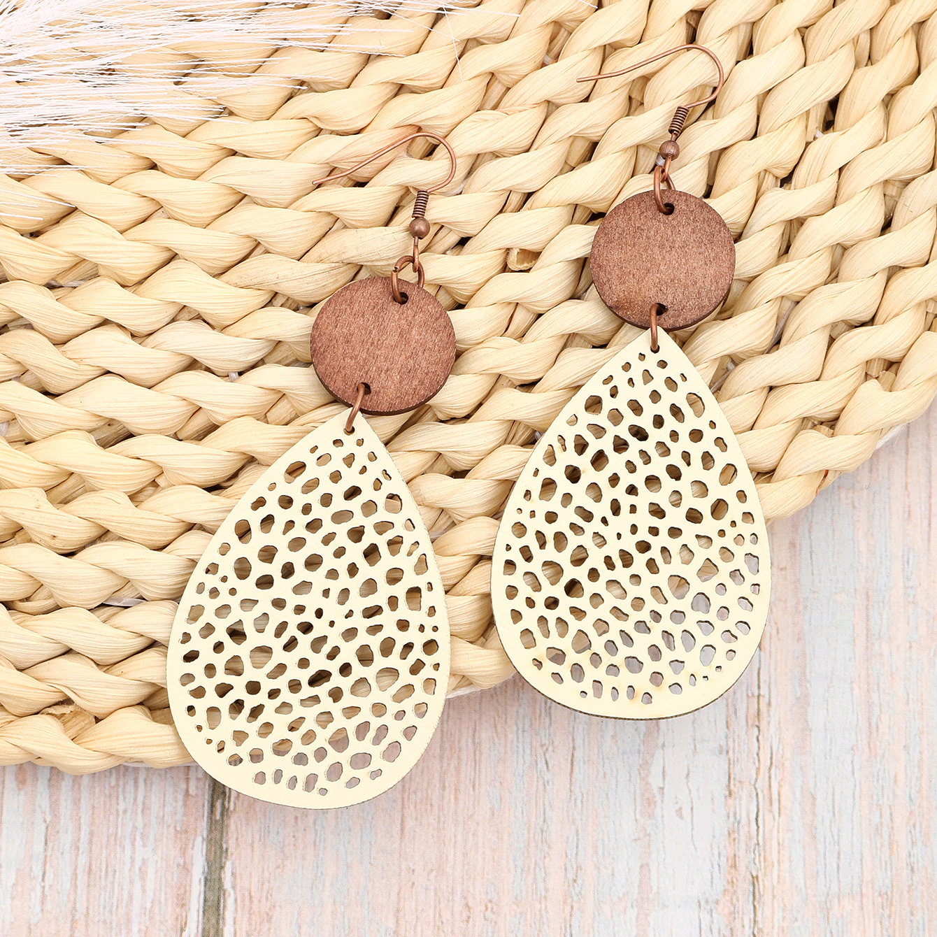 Vintage Style Hollow-Out PU Leather Drop Earrings,