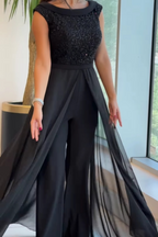 Imelda – Sequin Bodice Jumpsuit with Chiffon Overlay