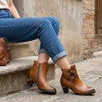 Retro Handmade Floral Leather Solid Color Ankle Boots