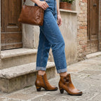 Retro Handmade Floral Leather Solid Color Ankle Boots