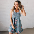 Lorna – Floral Denim-Look Short Dungarees