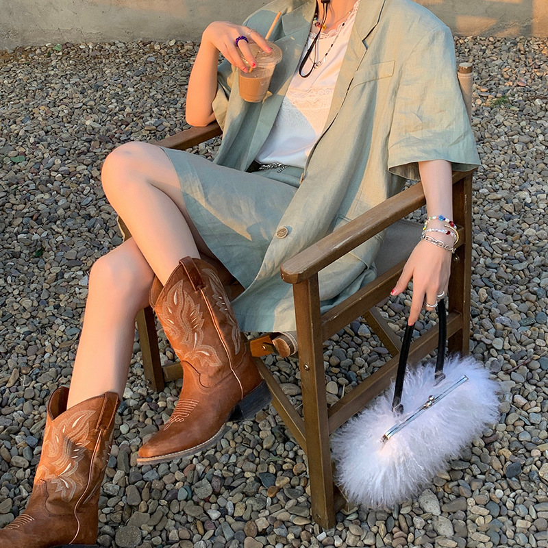 Embroidered Mid-Calf Boots