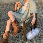 Embroidered Mid-Calf Boots