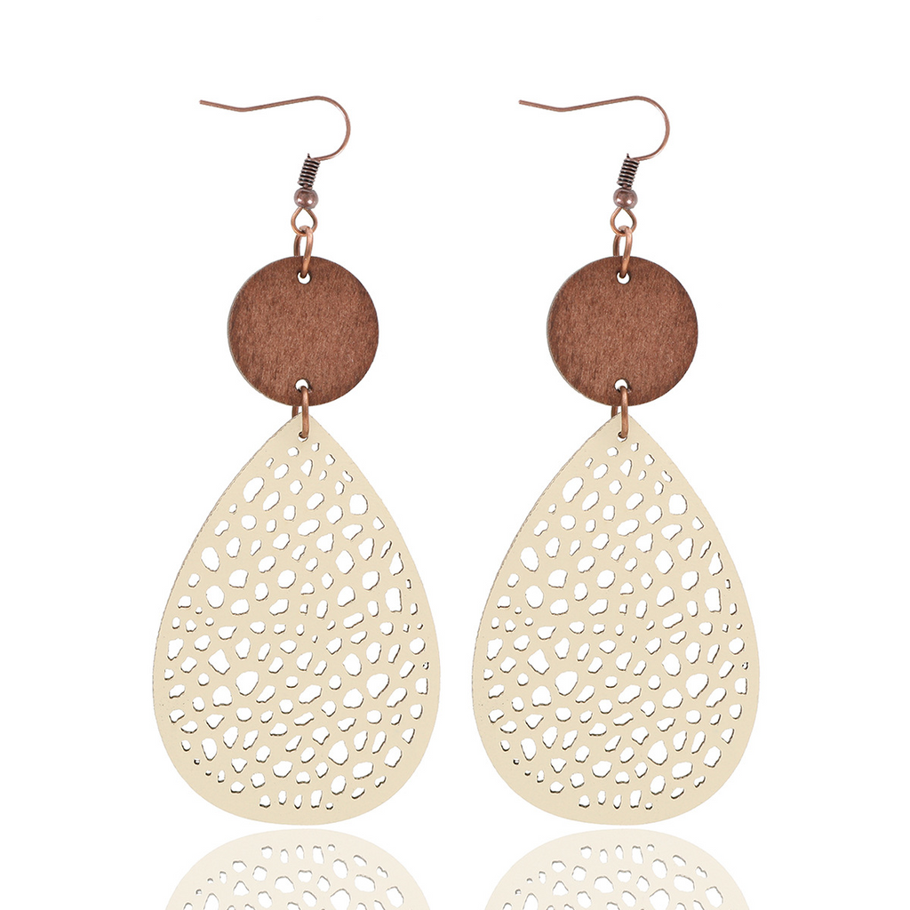 Vintage Style Hollow-Out PU Leather Drop Earrings,