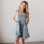 Lorna – Floral Denim-Look Short Dungarees