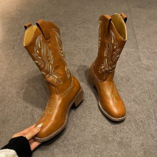 Embroidered Mid-Calf Boots