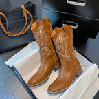 Embroidered Mid-Calf Boots