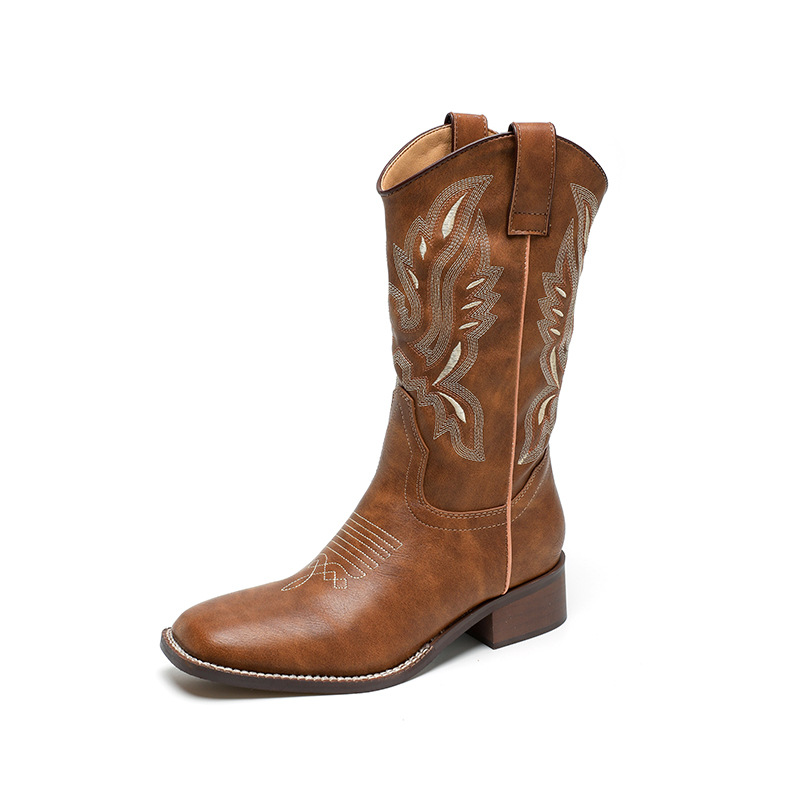 Embroidered Mid-Calf Boots