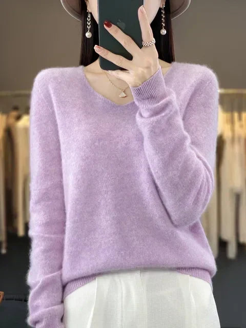 Enid – Loose Knit V-Neck Jumper