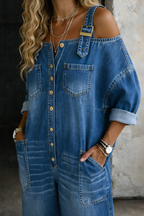 Ruth – Wide Leg Denim-Look Jumpsuit