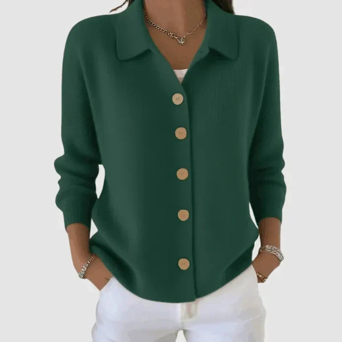 Lettice – Button-Up Knit Cardigan with Collar