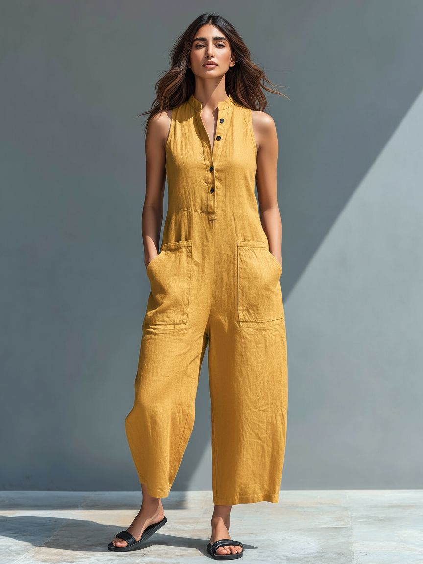Tamsin – Relaxed Linen-Look Sleeveless Jumpsuit
