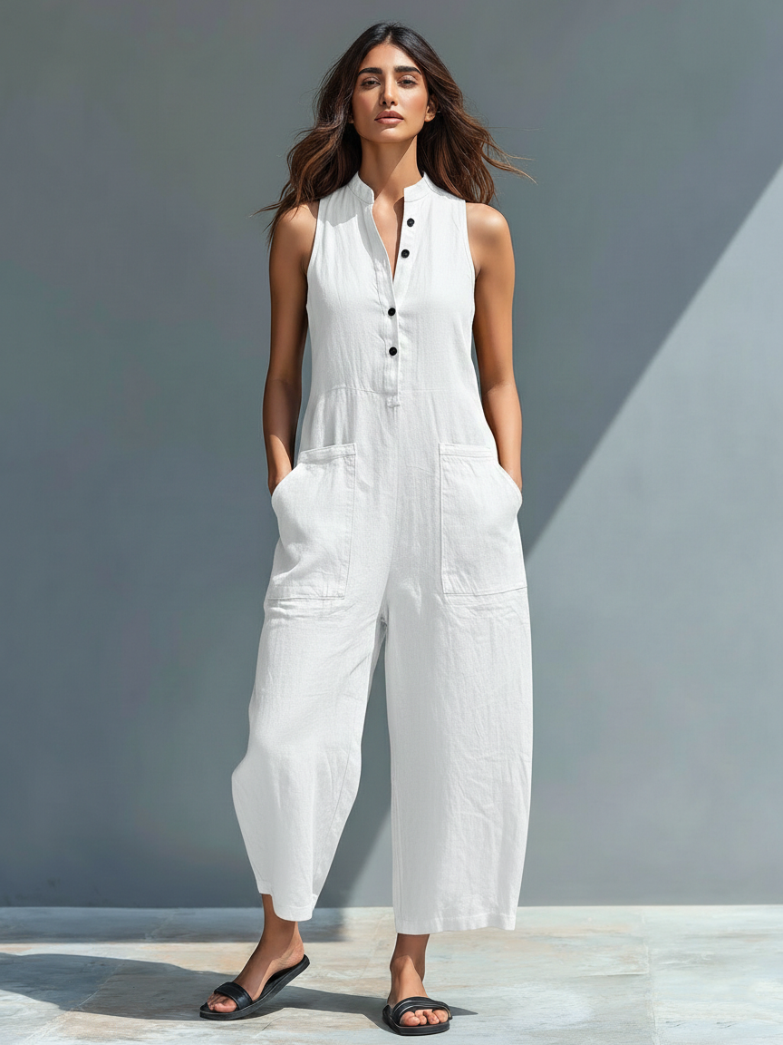 Tamsin – Relaxed Linen-Look Sleeveless Jumpsuit