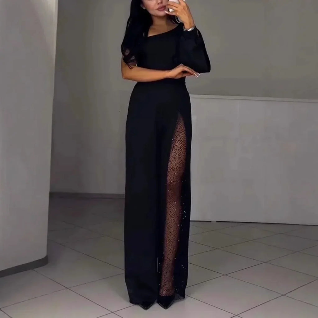 Clemency – Mesh Panel Wide-Leg Jumpsuit