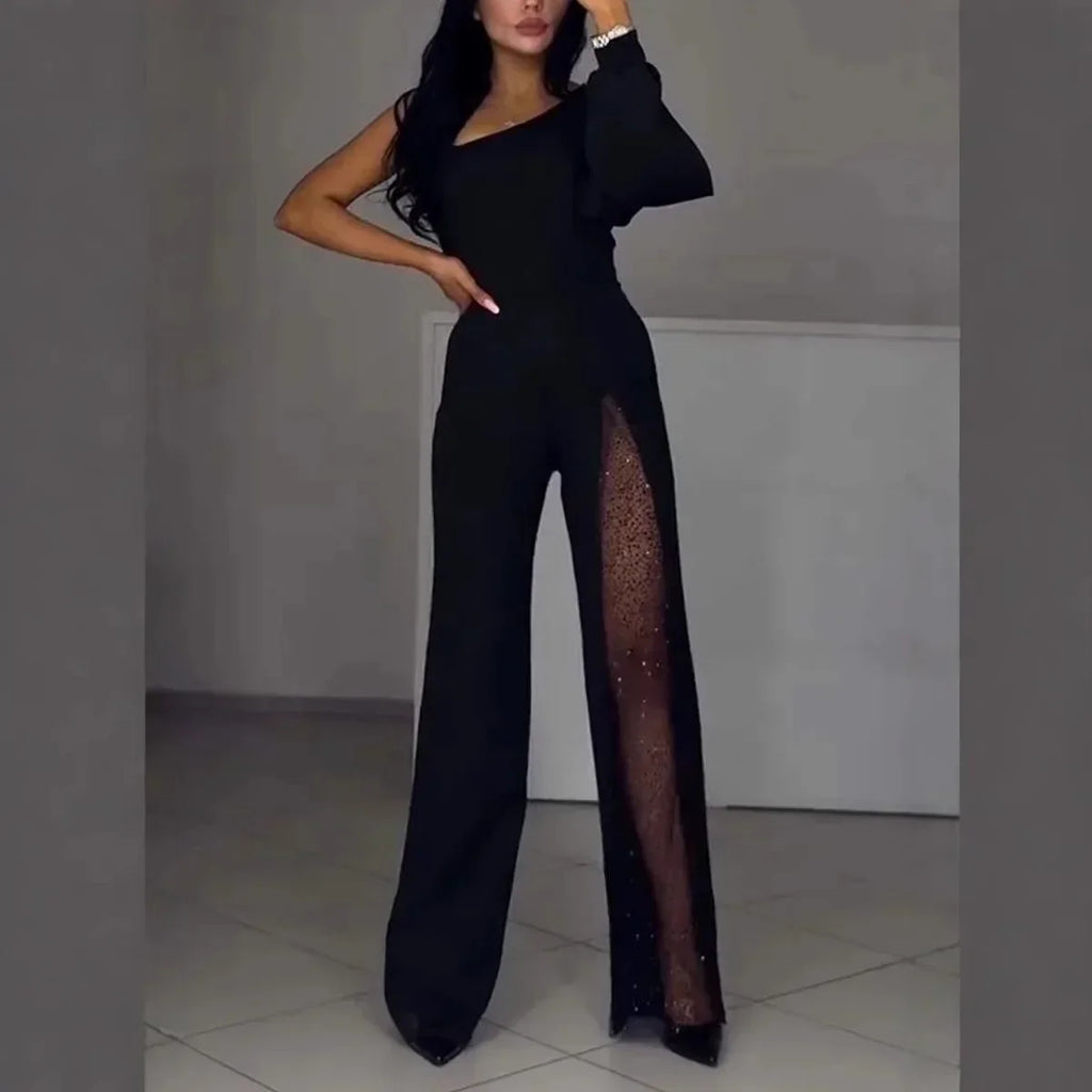 Clemency – Mesh Panel Wide-Leg Jumpsuit