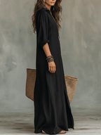 Alessia - Soft Black Maxi Dress with Buttons