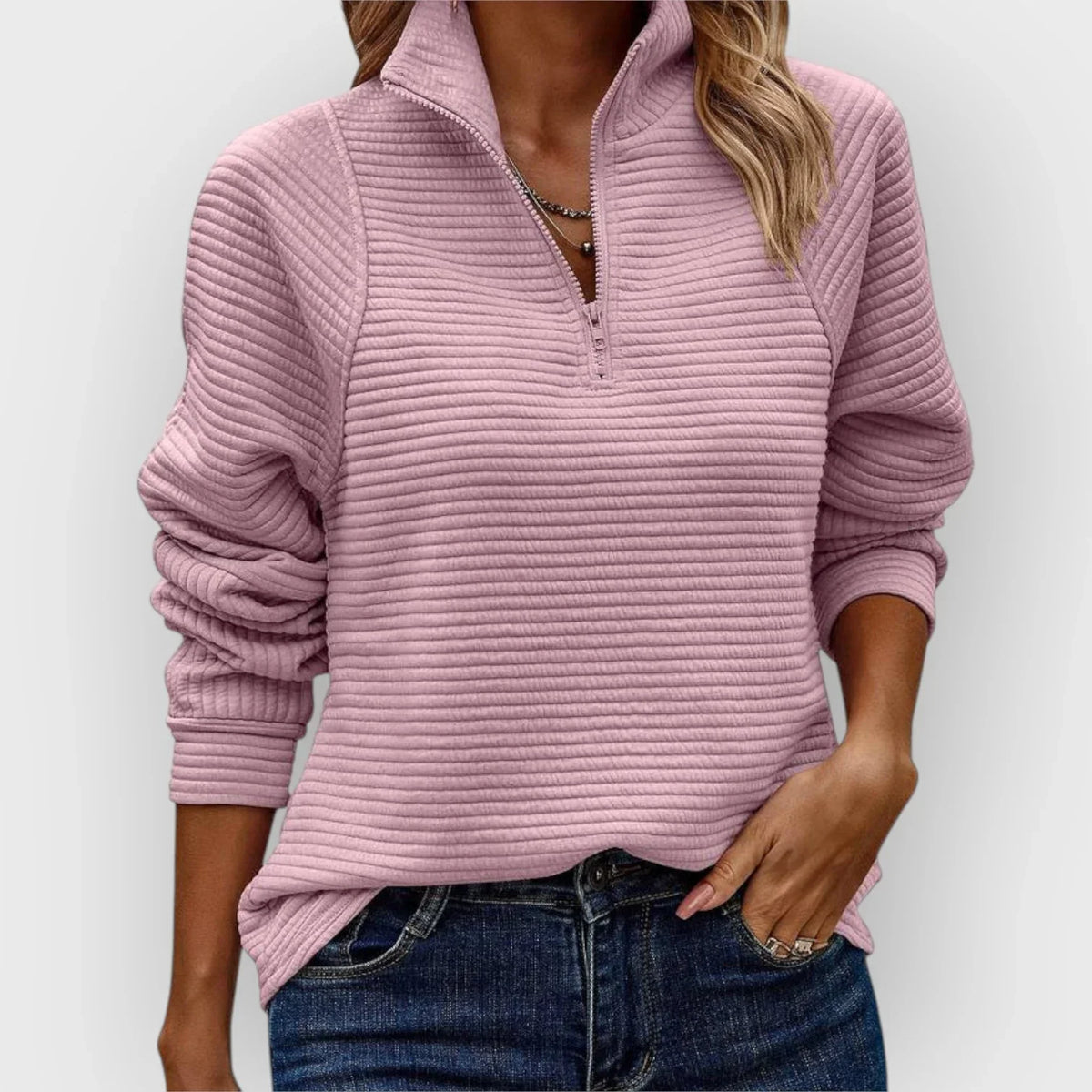 Marjory – Ribbed Half-Zip Pullover Sweatshirt
