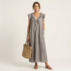 Josette | Ruffle V-Neck Linen Maxi Dress