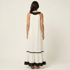 Mayline | Sleeveless Ruffle-Neck Contrast-Trim Maxi Dress