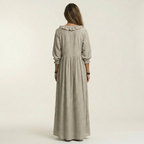 Yosetta | Ruffle V-Neck Striped Lantern-Sleeve Maxi Dress