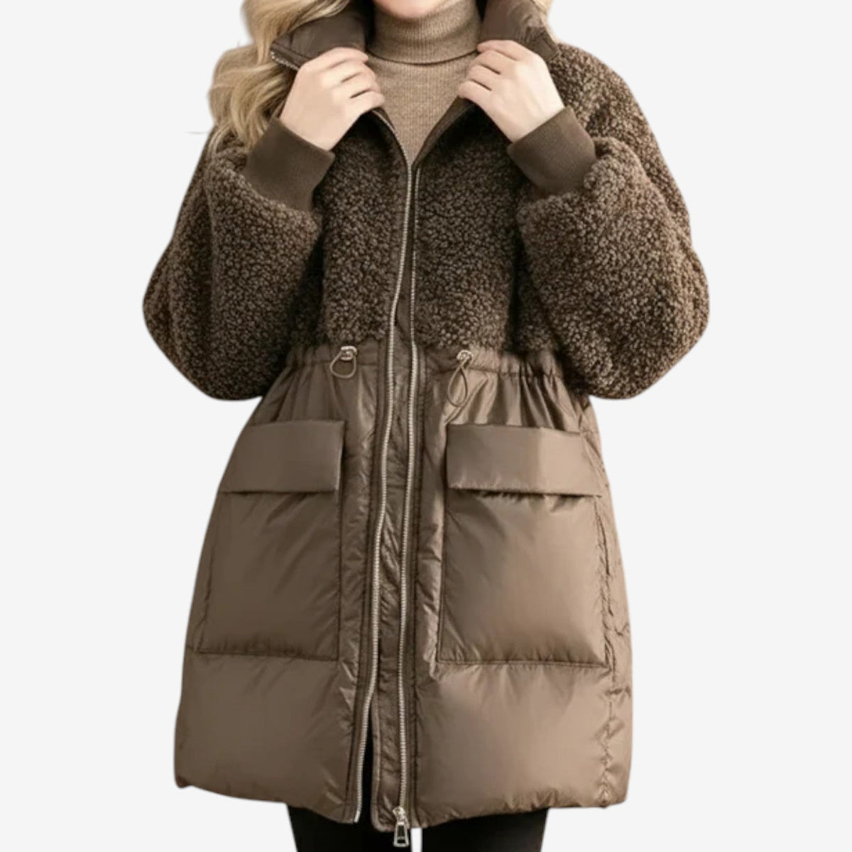 Leonora – Mixed Texture Hooded Winter Coat