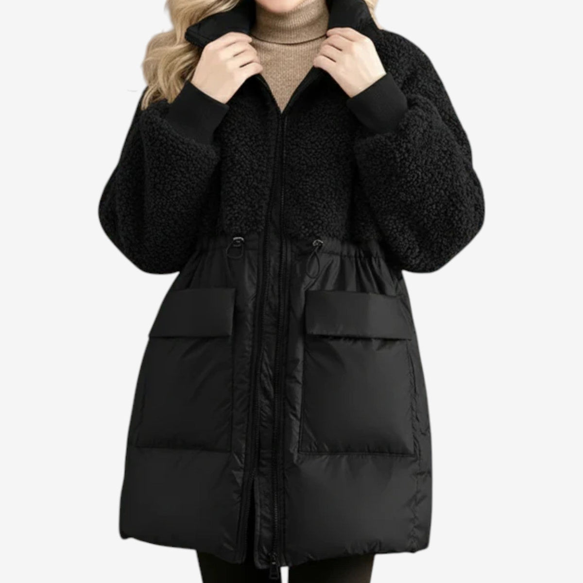 Leonora – Mixed Texture Hooded Winter Coat