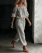 June – Off-Shoulder Drawstring Jumpsuit